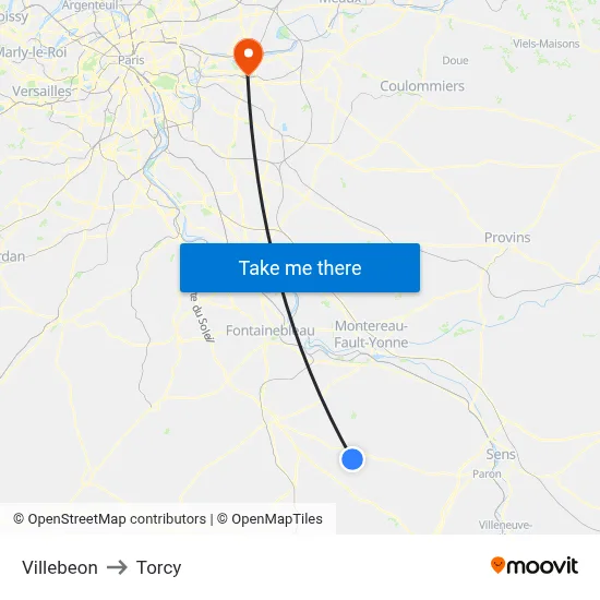 Villebeon to Torcy map