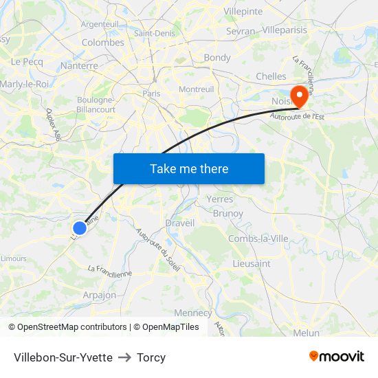 Villebon-Sur-Yvette to Torcy map
