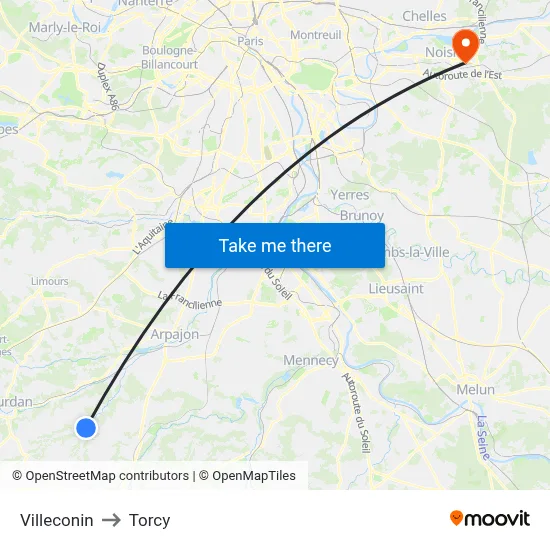 Villeconin to Torcy map
