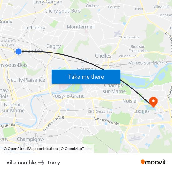 Villemomble to Torcy map