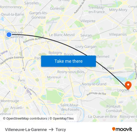 Villeneuve-La-Garenne to Torcy map