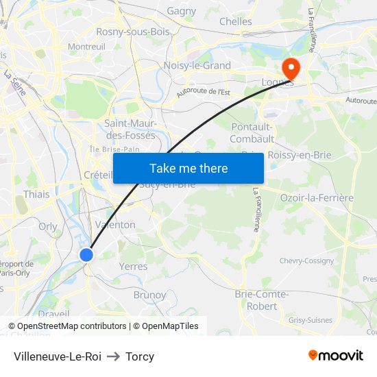 Villeneuve-Le-Roi to Torcy map