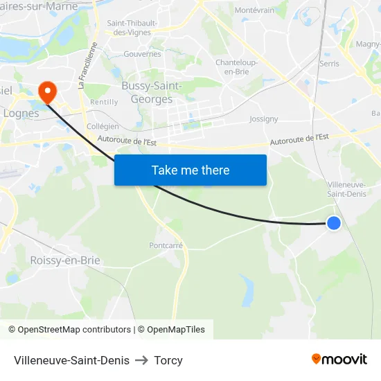 Villeneuve-Saint-Denis to Torcy map