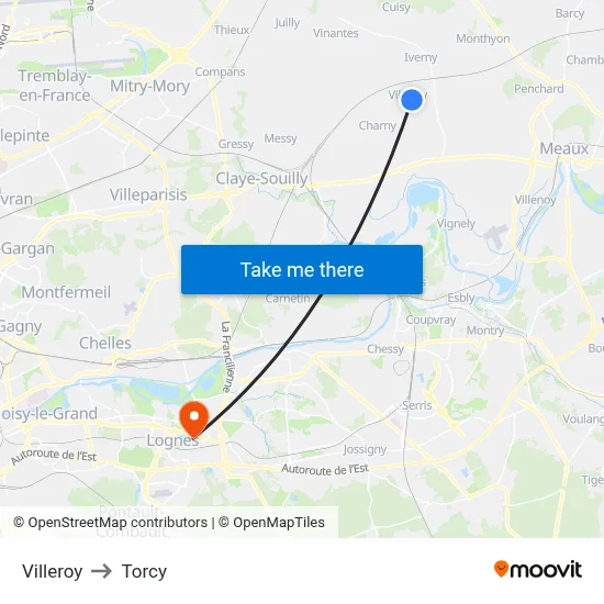 Villeroy to Torcy map