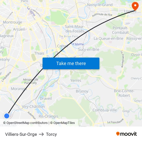 Villiers-Sur-Orge to Torcy map