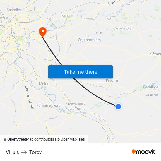 Villuis to Torcy map