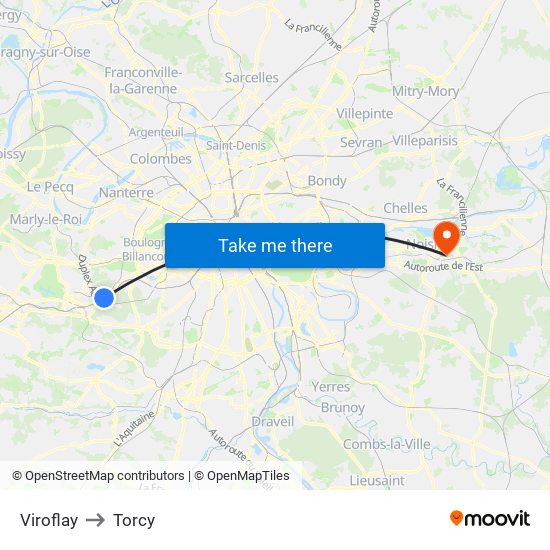 Viroflay to Torcy map