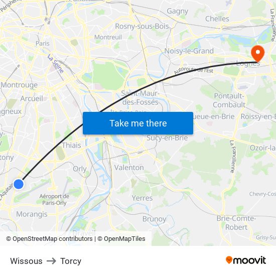 Wissous to Torcy map