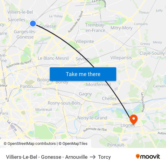 Villiers-Le-Bel - Gonesse - Arnouville to Torcy map