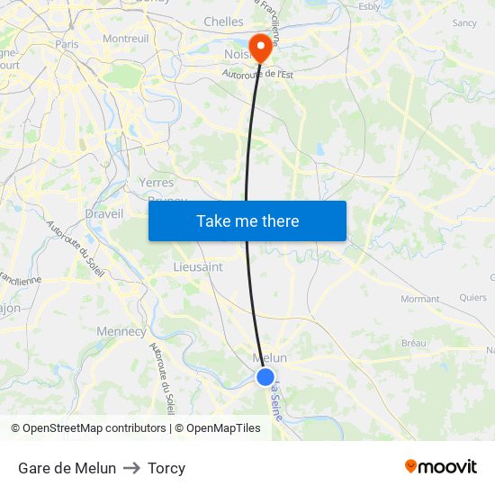 Gare de Melun to Torcy map