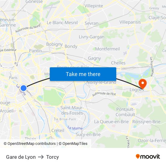 Gare de Lyon to Torcy map