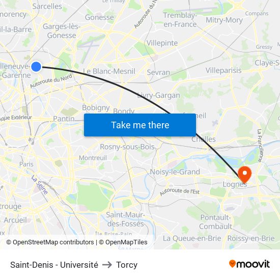 Saint-Denis - Université to Torcy map