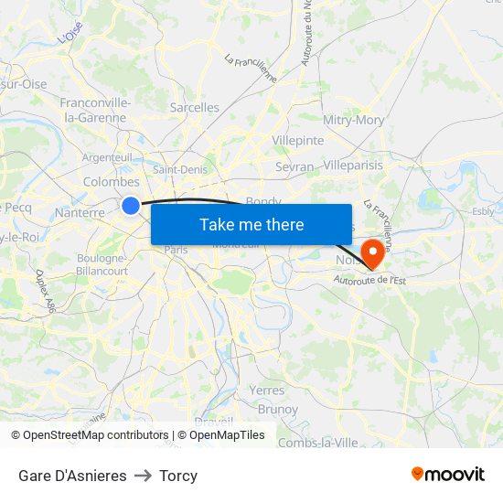 Gare D'Asnieres to Torcy map