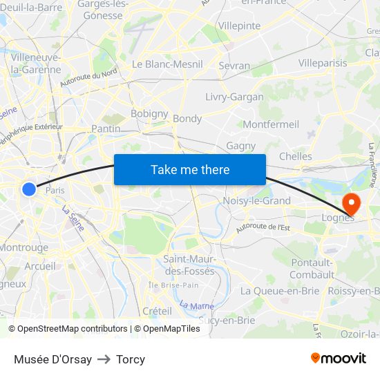Musée D'Orsay to Torcy map