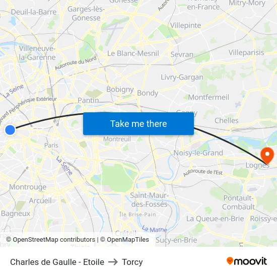 Charles de Gaulle - Etoile to Torcy map
