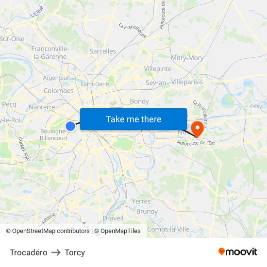 Trocadéro to Torcy map