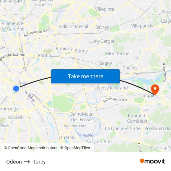 Odéon to Torcy map