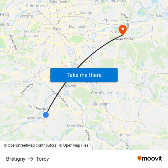 Brétigny to Torcy map