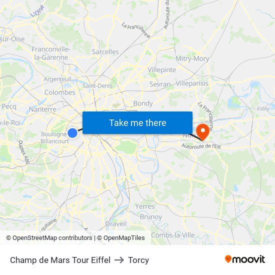 Champ de Mars Tour Eiffel to Torcy map