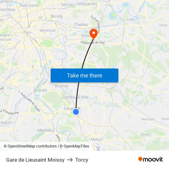 Gare de Lieusaint Moissy to Torcy map