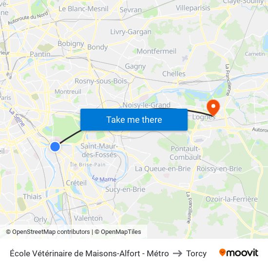 École Vétérinaire de Maisons-Alfort - Métro to Torcy map