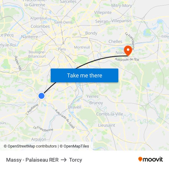 Massy - Palaiseau RER to Torcy map