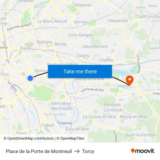 Place de la Porte de Montreuil to Torcy map