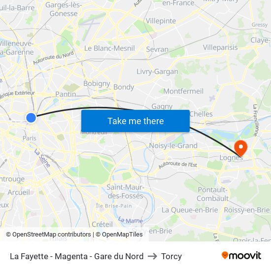 La Fayette - Magenta - Gare du Nord to Torcy map