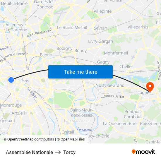Assemblée Nationale to Torcy map