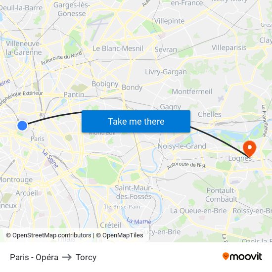 Paris - Opéra to Torcy map
