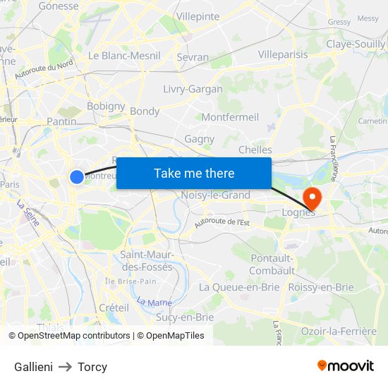 Gallieni to Torcy map