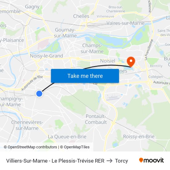 Villiers-Sur-Marne - Le Plessis-Trévise RER to Torcy map