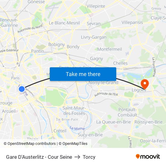 Gare D'Austerlitz - Cour Seine to Torcy map