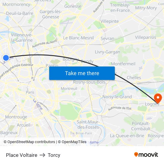 Place Voltaire to Torcy map