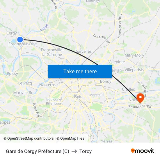 Gare de Cergy Préfecture (C) to Torcy map