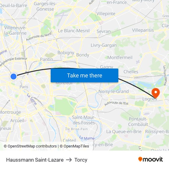 Haussmann Saint-Lazare to Torcy map
