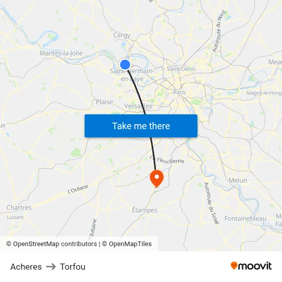 Acheres to Torfou map