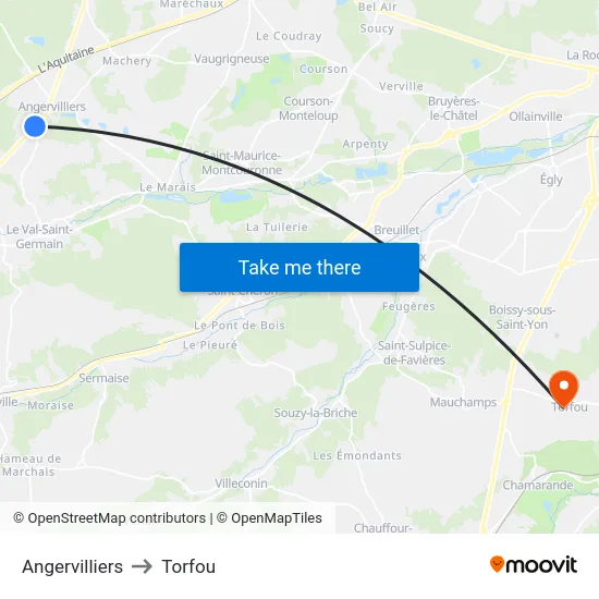 Angervilliers to Torfou map