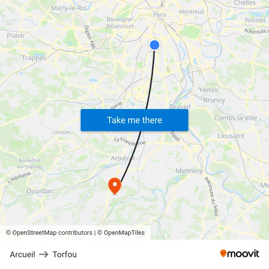 Arcueil to Torfou map