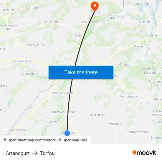 Arrancourt to Torfou map