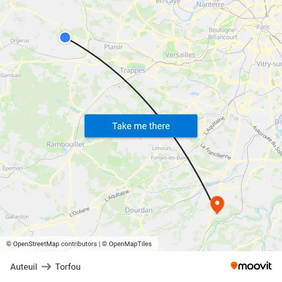 Auteuil to Torfou map