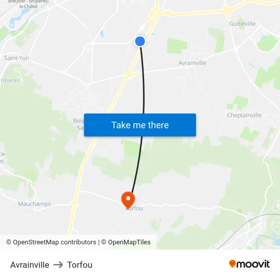 Avrainville to Torfou map