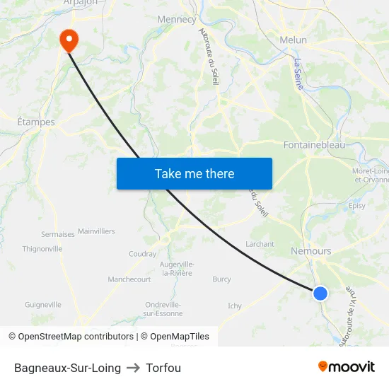 Bagneaux-Sur-Loing to Torfou map