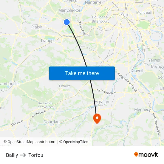 Bailly to Torfou map