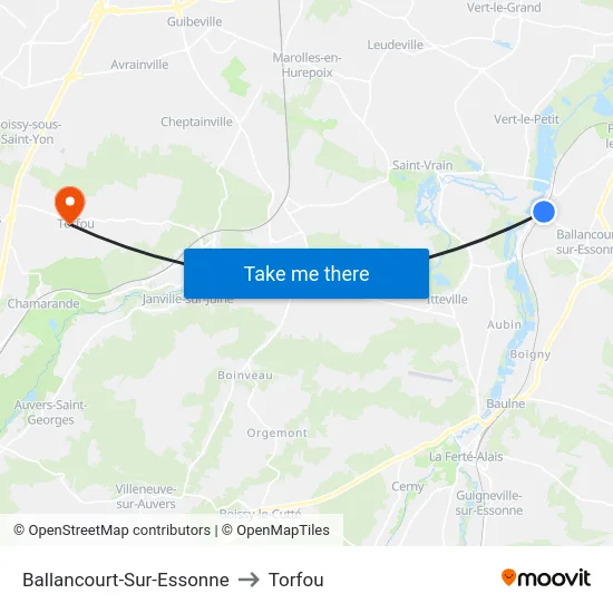 Ballancourt-Sur-Essonne to Torfou map