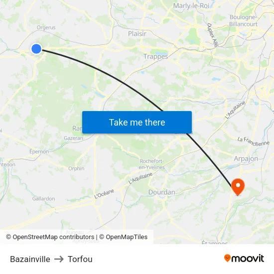 Bazainville to Torfou map