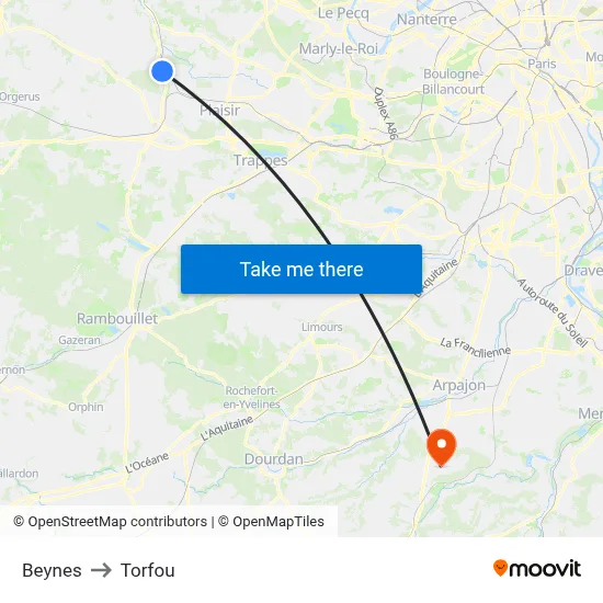 Beynes to Torfou map