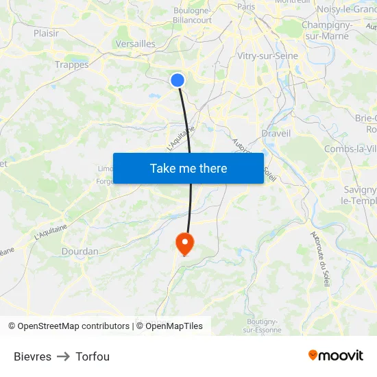 Bievres to Torfou map