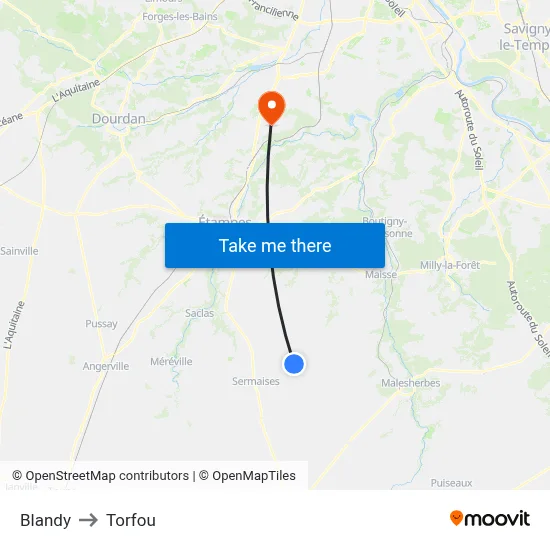Blandy to Torfou map