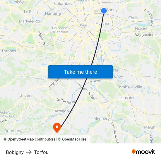 Bobigny to Torfou map